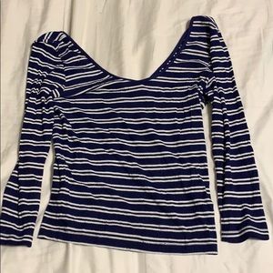 Striped scoop neck quarter sleeve top